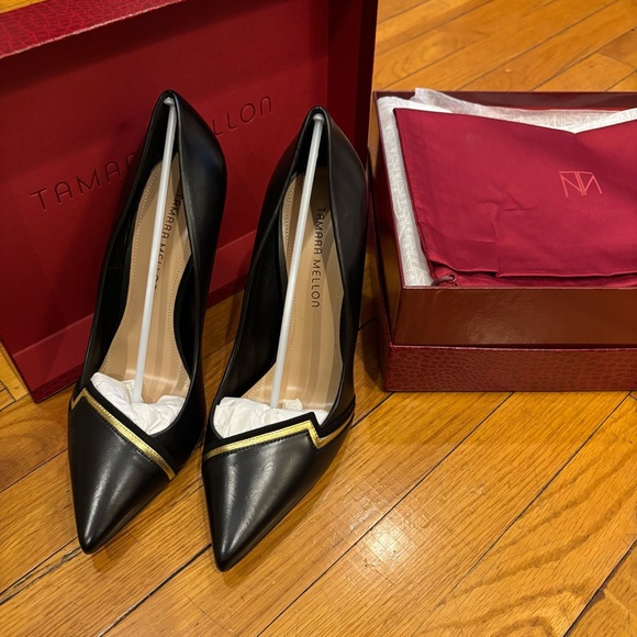 Tamara Mellon Blaze 105 Black & Gold Pumps 40.5 - Picture 1 of 11